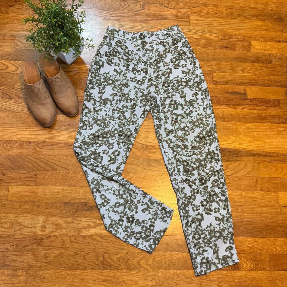 Open Edit Womens Small Olive Blue Cosmic Floral Pull on Pants Printed Abstract